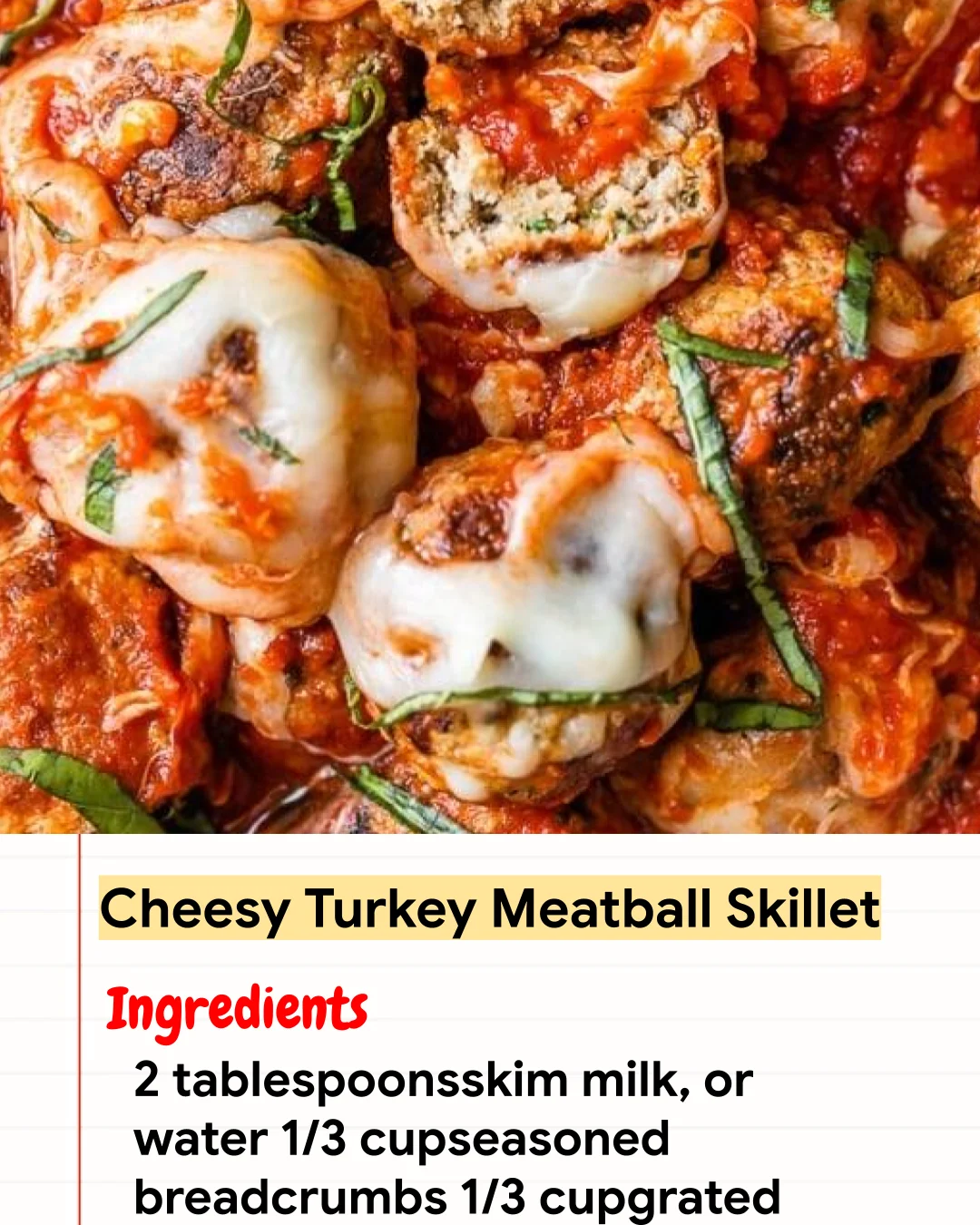 High protein Recipe Cheesy Turkey Meatball Skillet