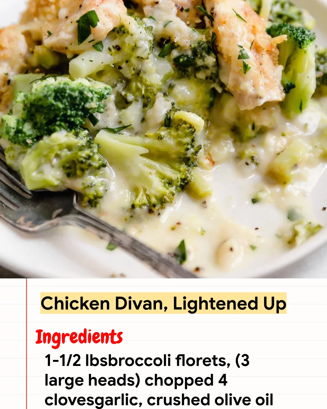 High protein Recipe Chicken Divan, Lightened Up