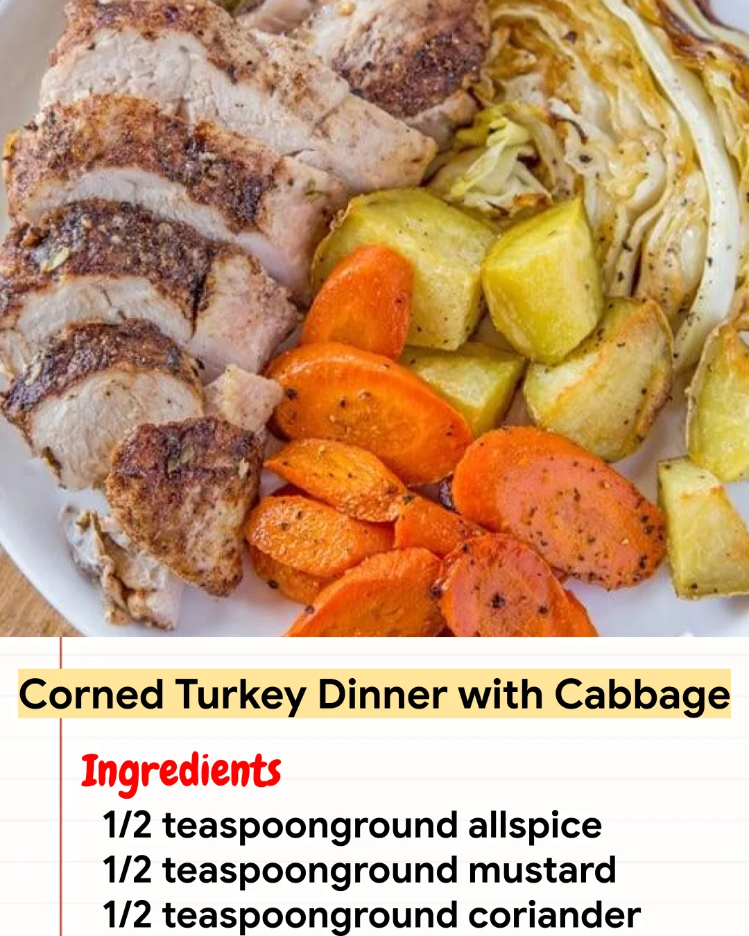 High protein Recipe Corned Turkey Dinner with Cabbage