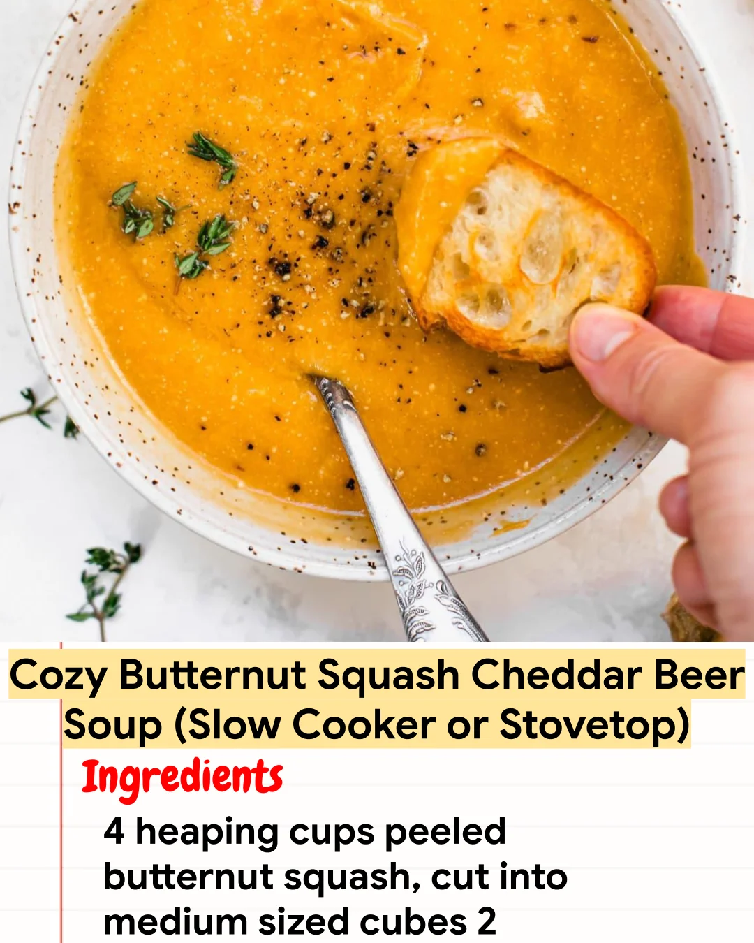 High protein Recipe Cozy Butternut Squash Cheddar Beer Soup (Slow Cooker or Stovetop)