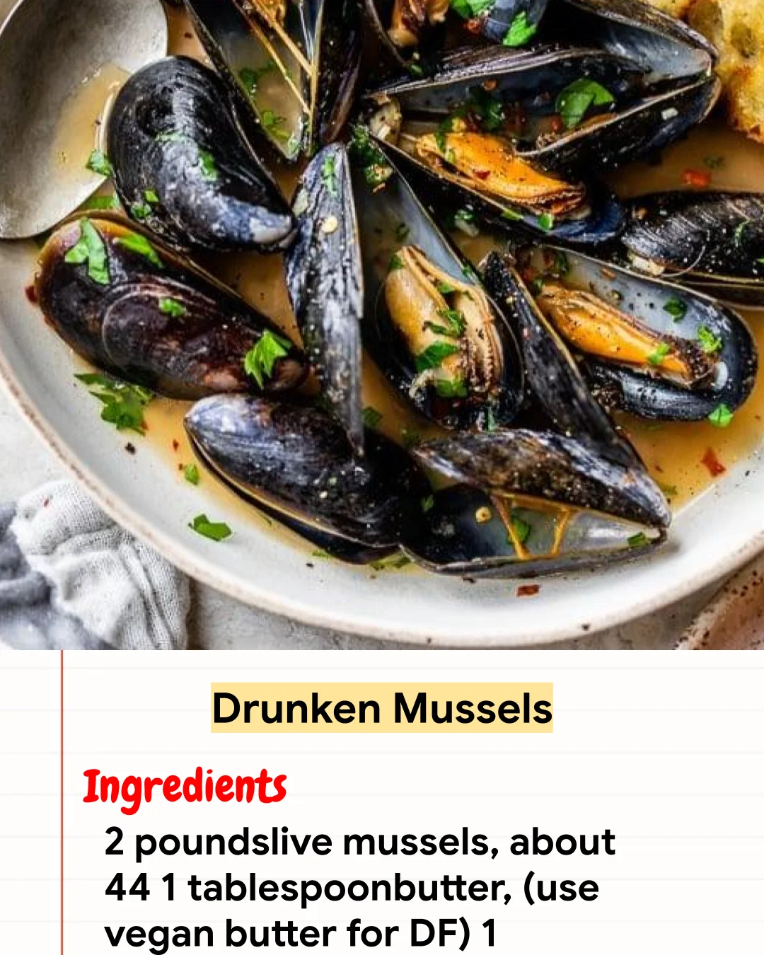 High protein Recipe Drunken Mussels