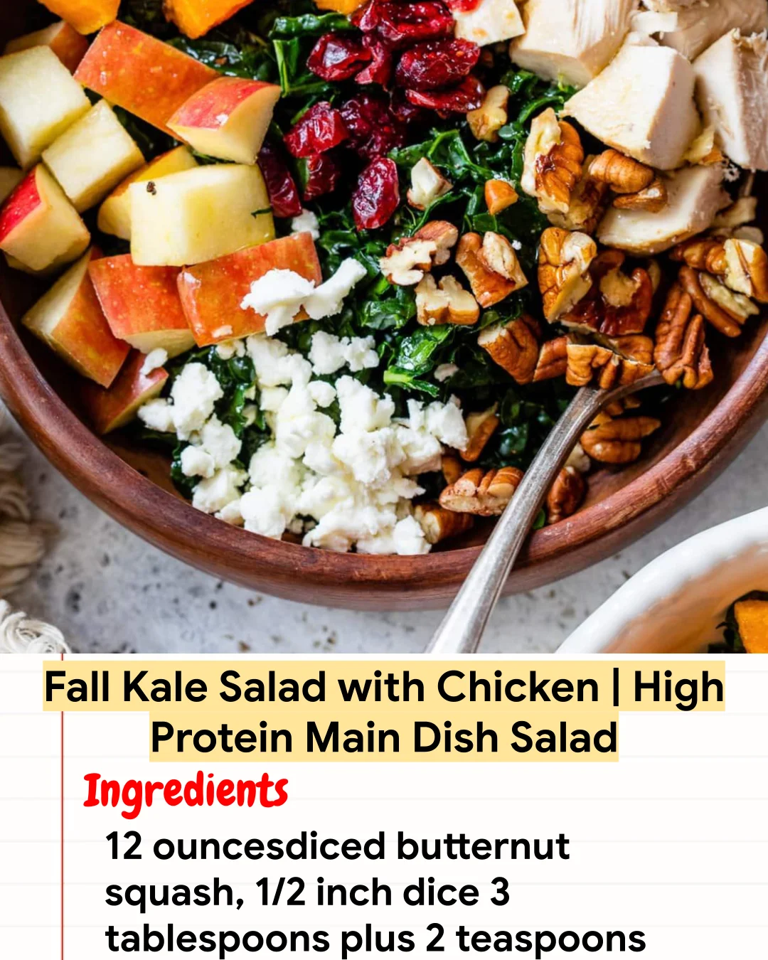 High protein Recipe Fall Kale Salad with Chicken | High Protein Main Dish Salad