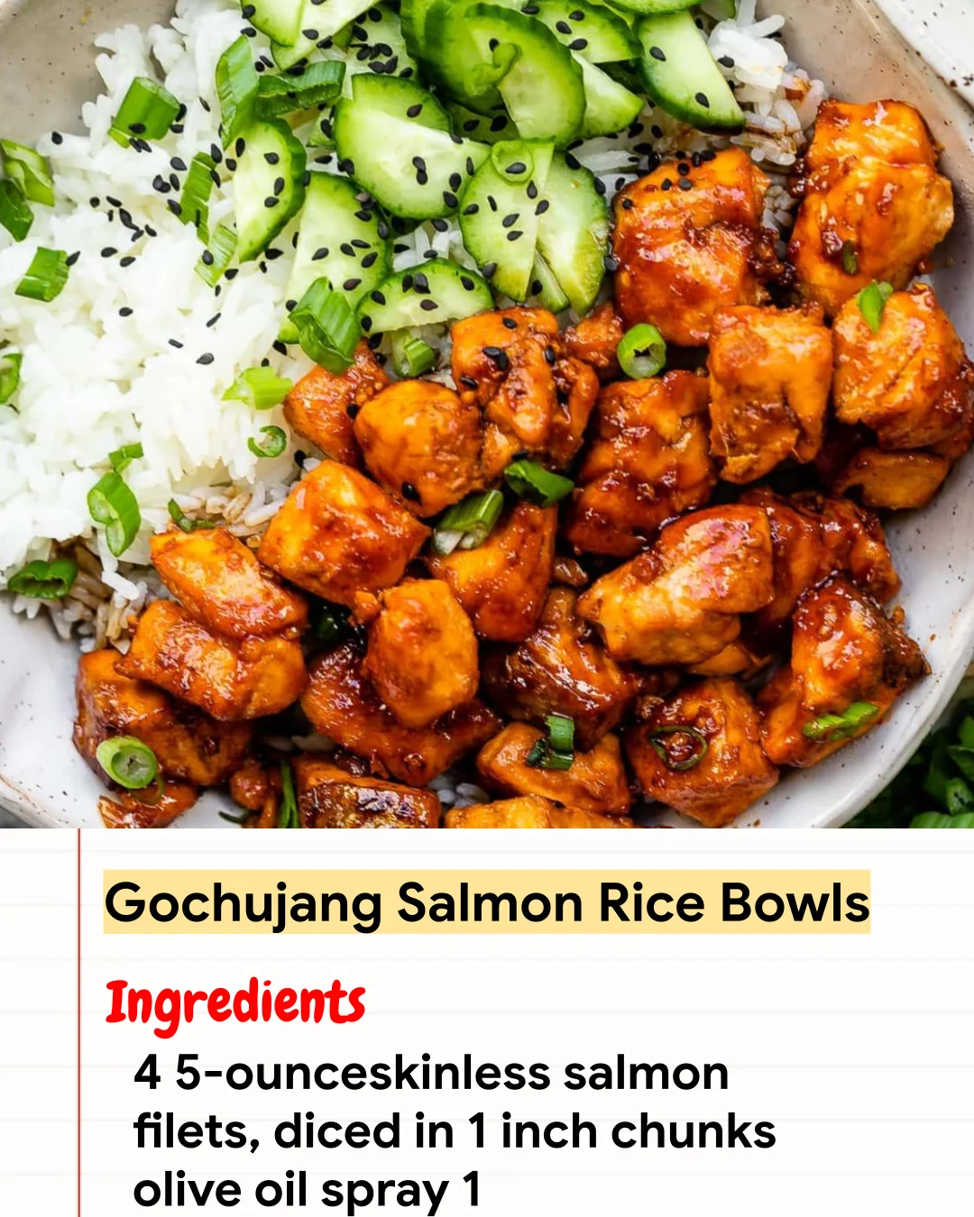 High protein Recipe Gochujang Salmon Rice Bowls
