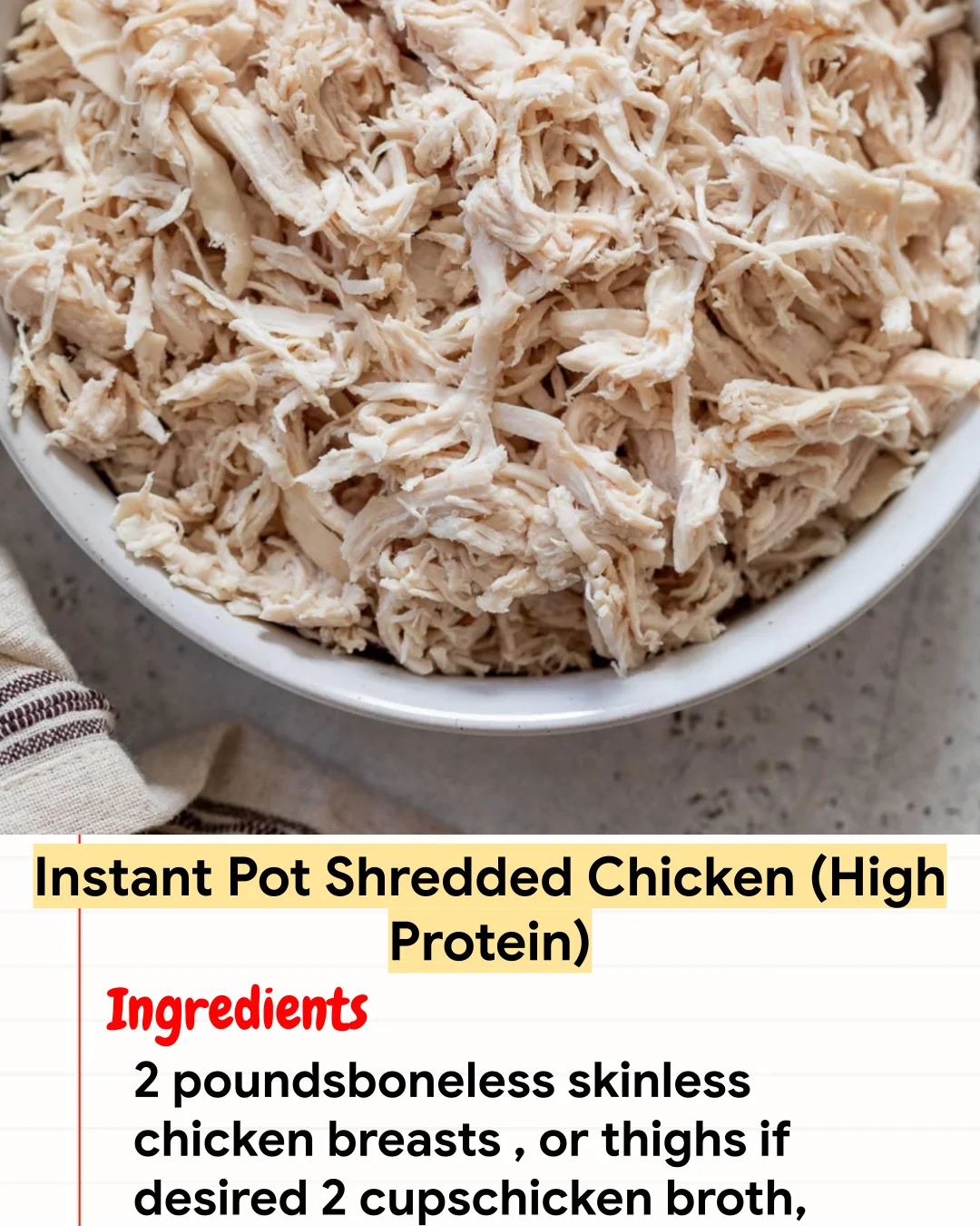 High protein Recipe Instant Pot Shredded Chicken (High Protein)