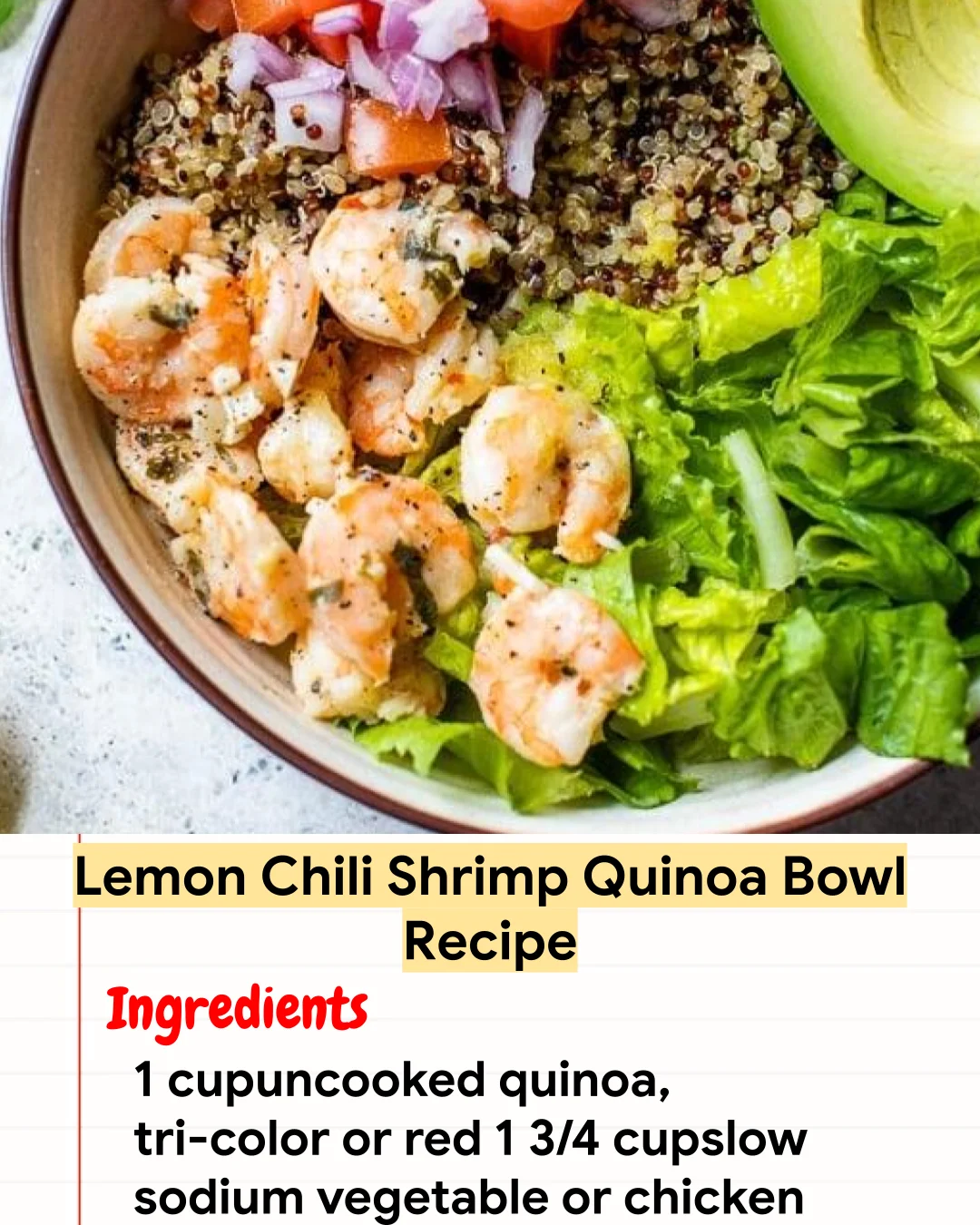 High protein Recipe Lemon Chili Shrimp Quinoa Bowl Recipe