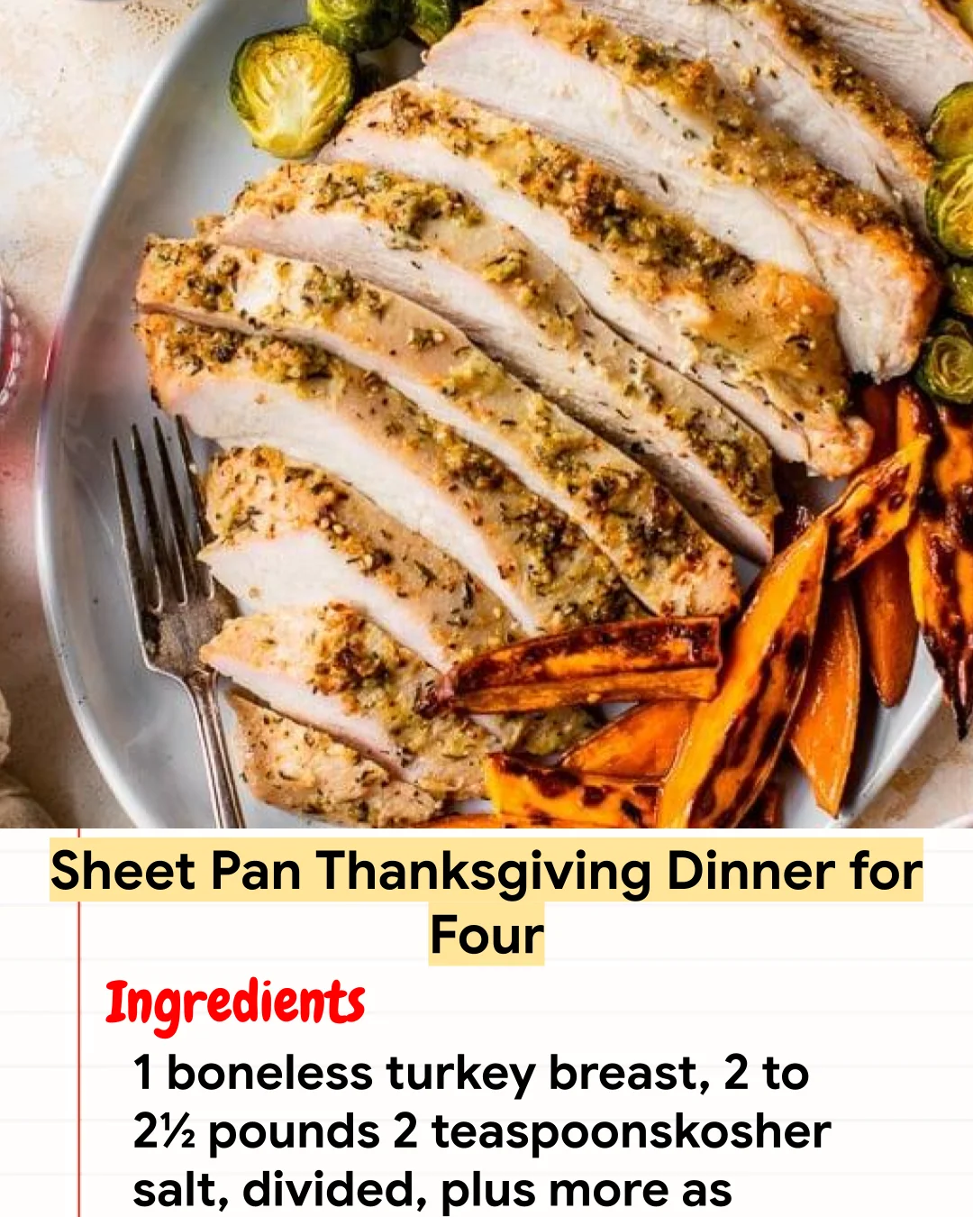 High protein Recipe Sheet Pan Thanksgiving Dinner for Four
