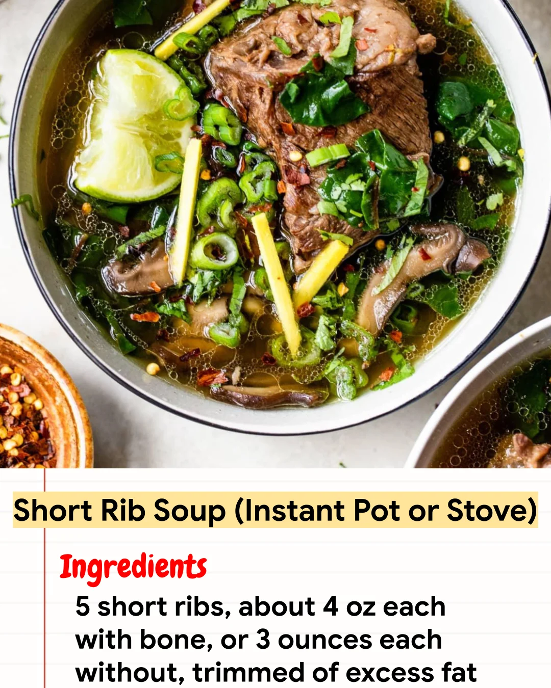 High protein Recipe Short Rib Soup (Instant Pot or Stove)