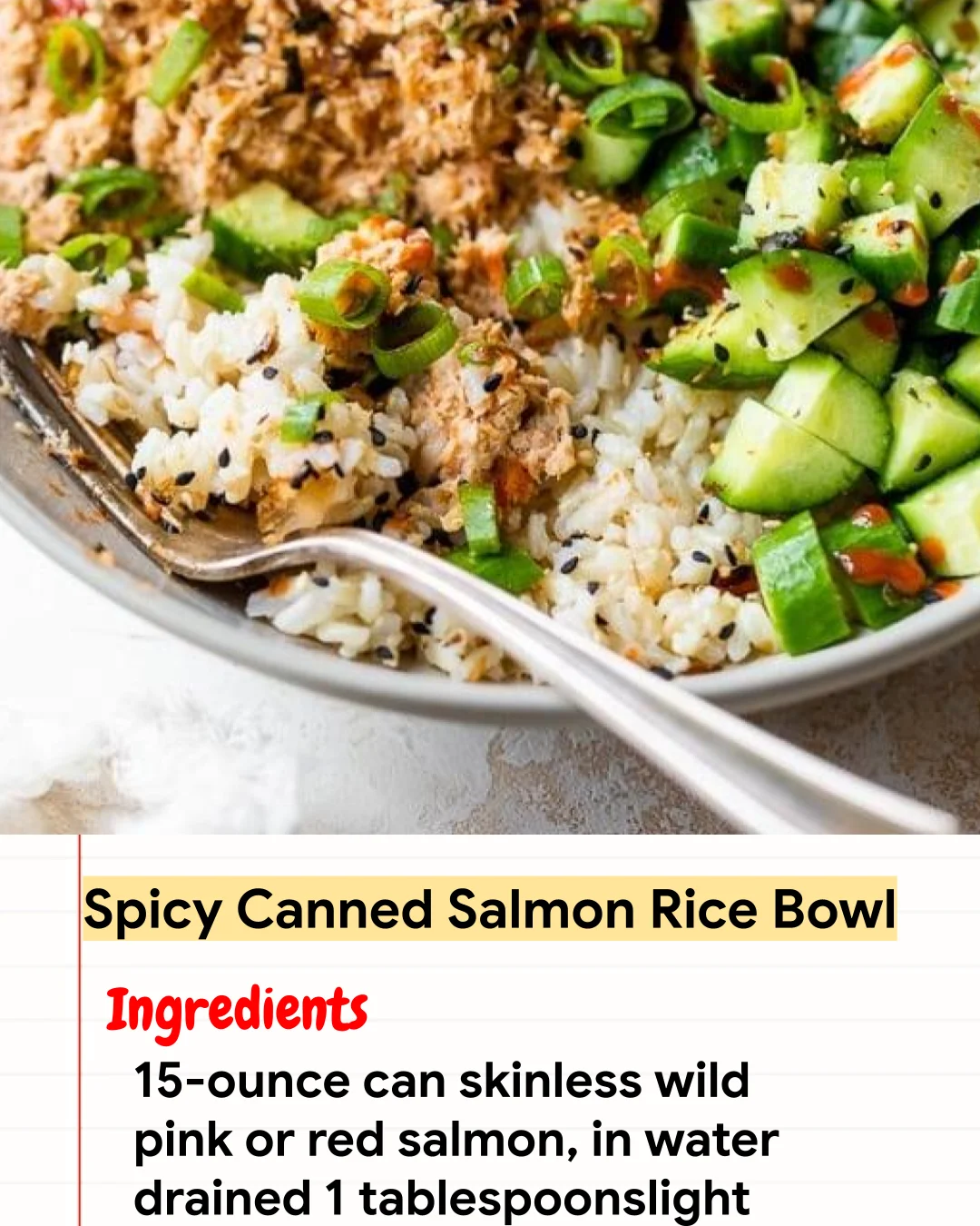 High protein Recipe Spicy Canned Salmon Rice Bowl