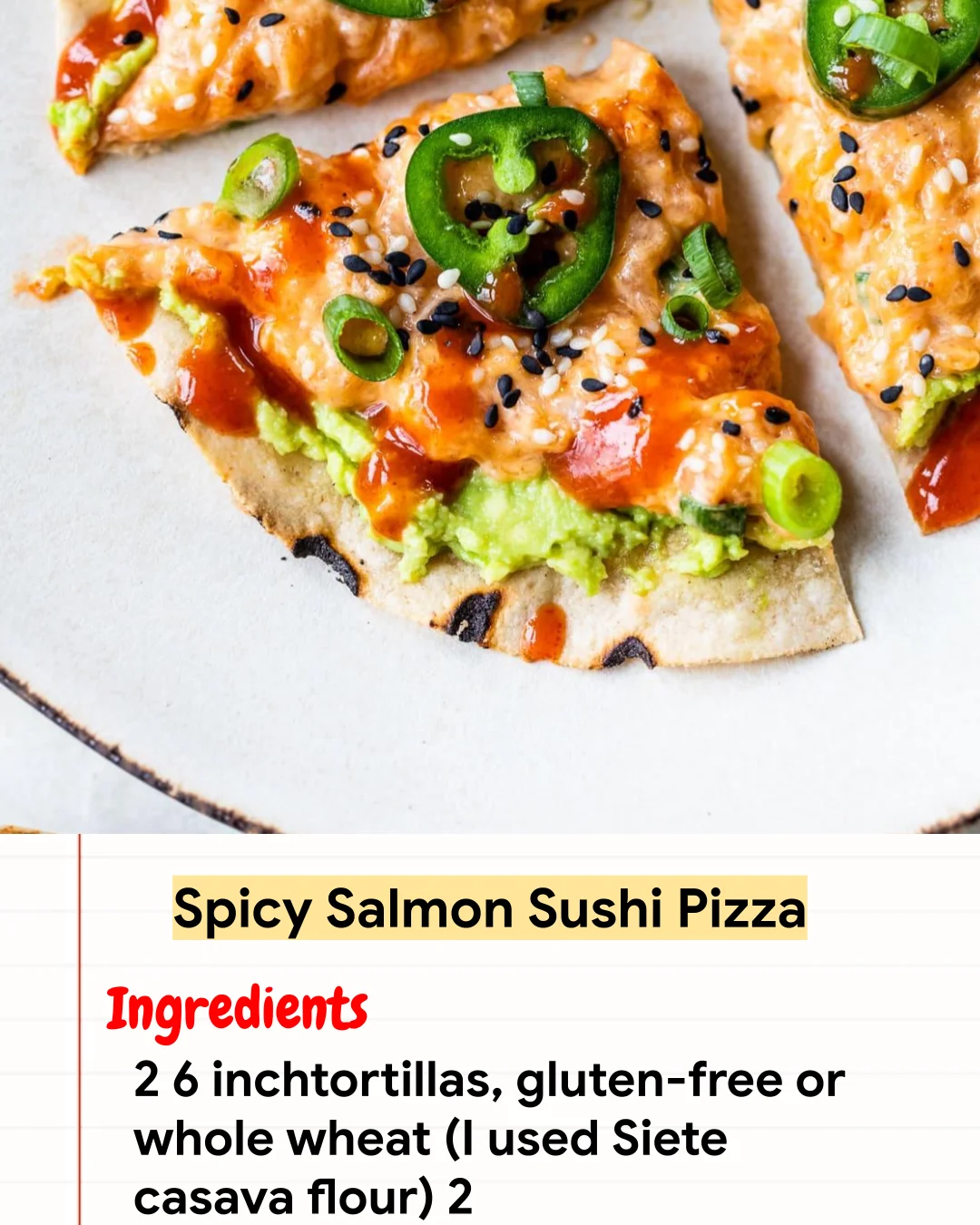 High protein Recipe Spicy Salmon Sushi Pizza