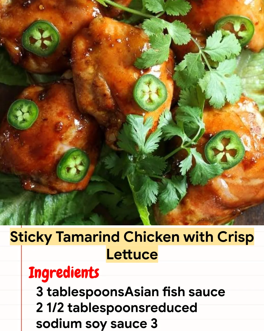 High protein Recipe Sticky Tamarind Chicken with Crisp Lettuce