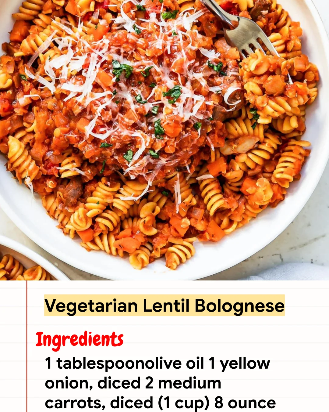 High protein Recipe Vegetarian Lentil Bolognese