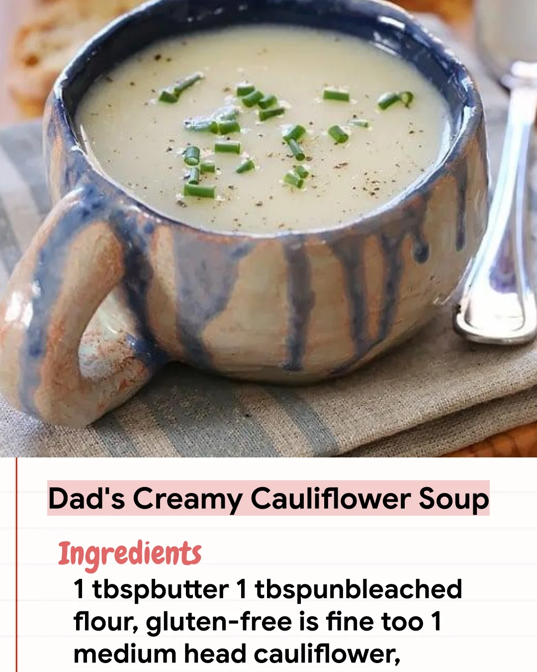 Low Carb Recipe Dad’s Creamy Cauliflower Soup