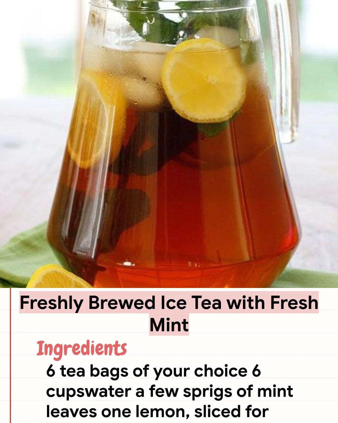 Low Carb Recipe Freshly Brewed Ice Tea with Fresh Mint