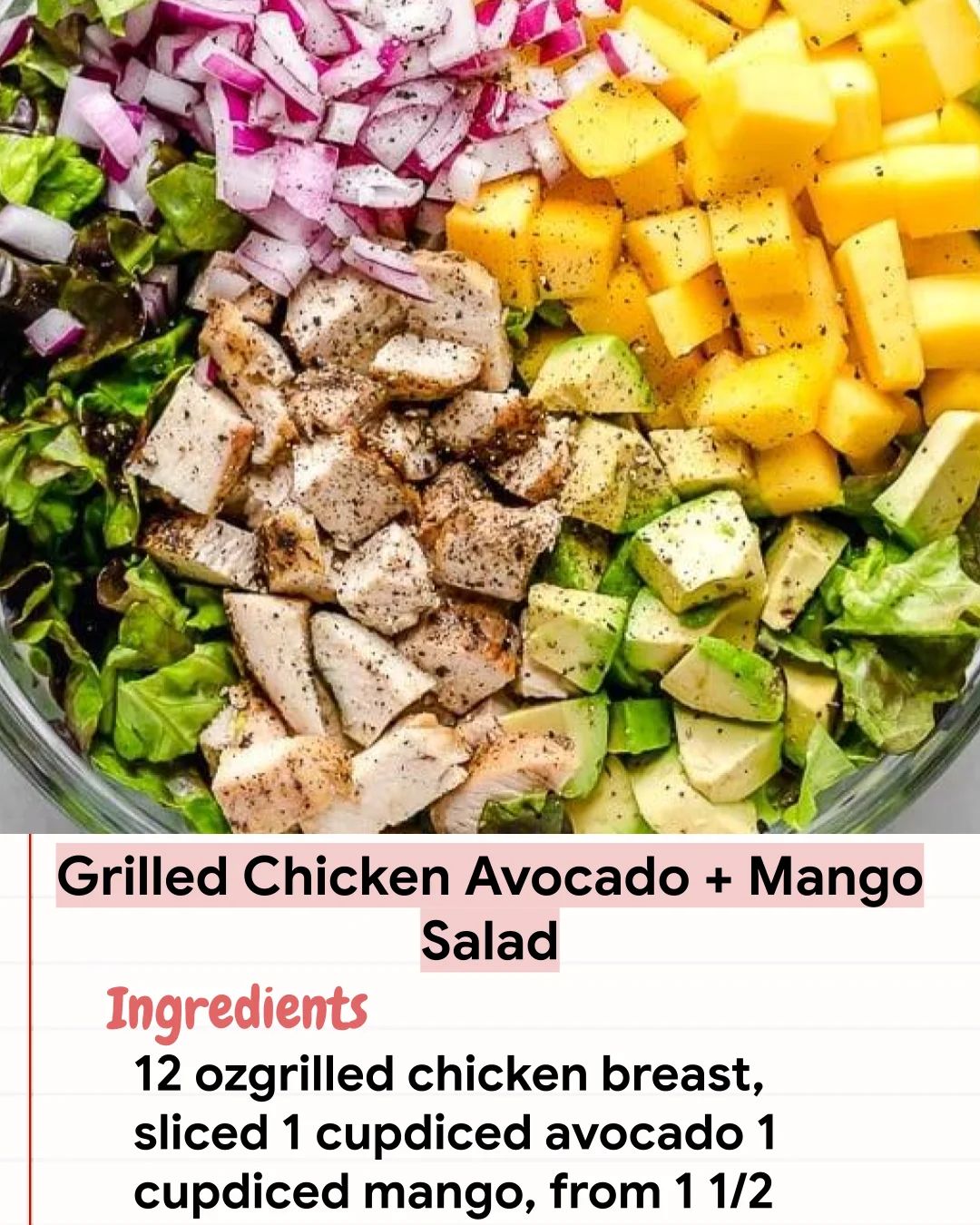 Low Carb Recipe Grilled Chicken Avocado + Mango Salad