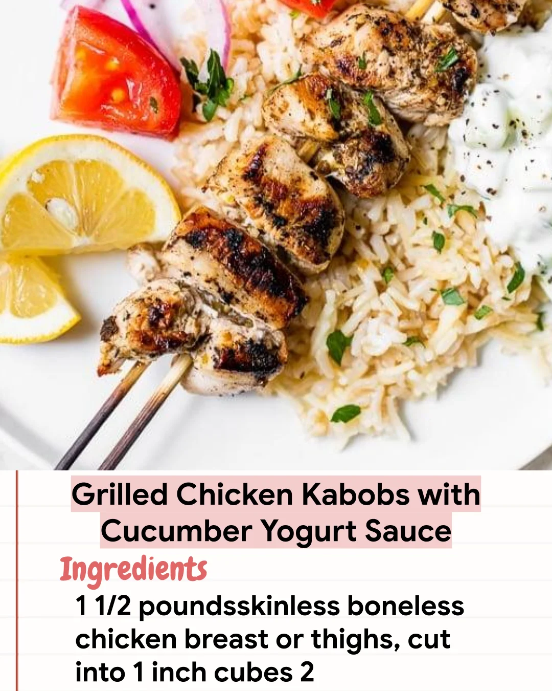 Low Carb Recipe Grilled Chicken Kabobs with Cucumber Yogurt Sauce