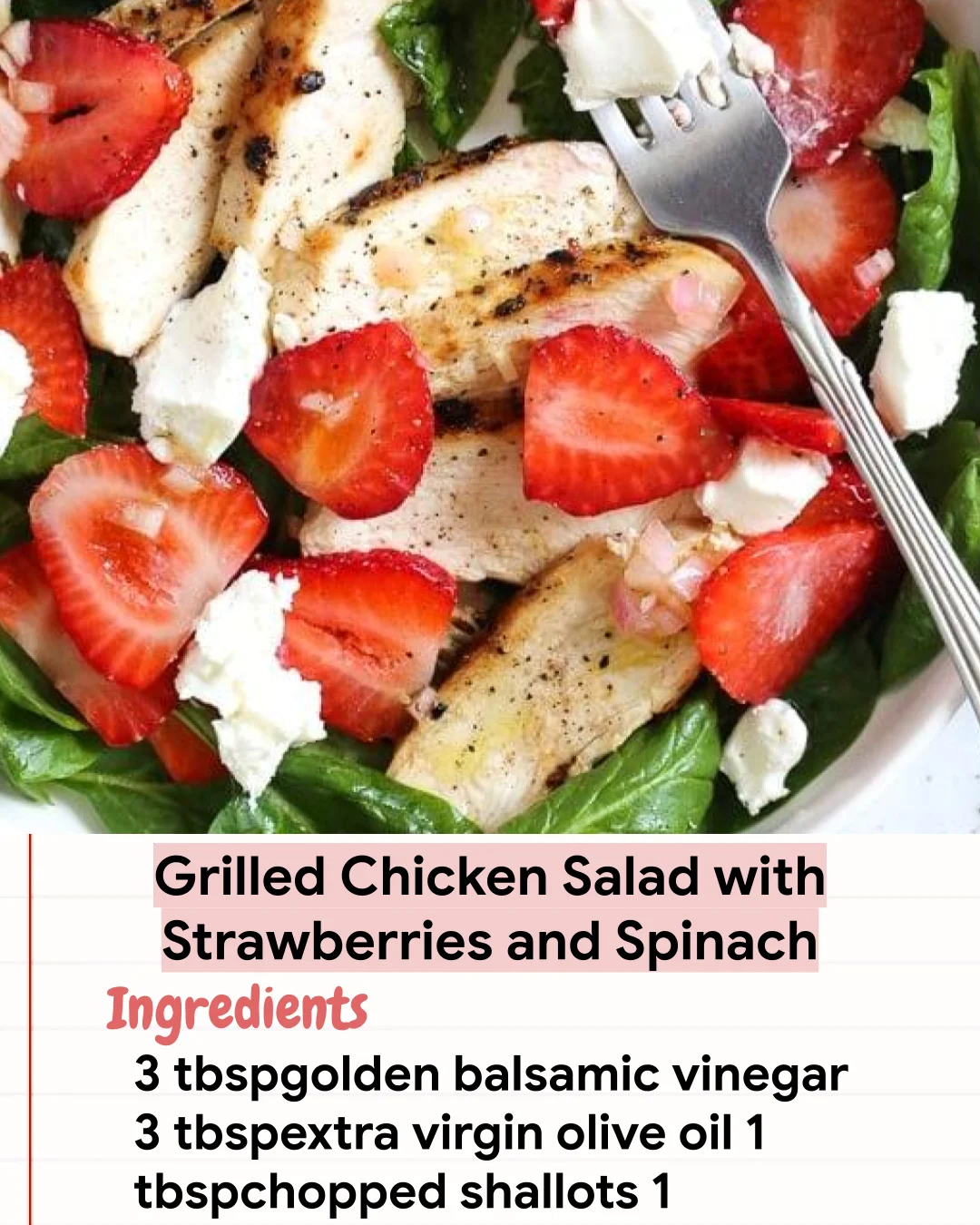 Low Carb Recipe Grilled Chicken Salad with Strawberries and Spinach