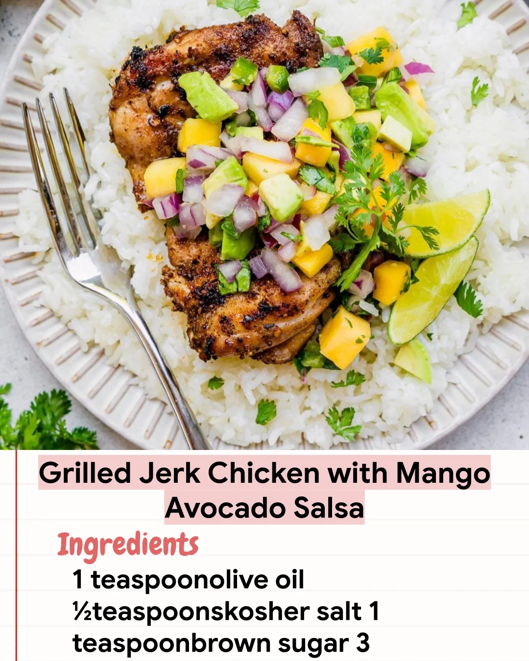 Low Carb Recipe Grilled Jerk Chicken with Mango Avocado Salsa