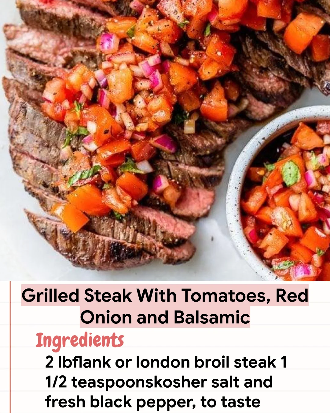 Low Carb Recipe Grilled Steak With Tomatoes, Red Onion and Balsamic