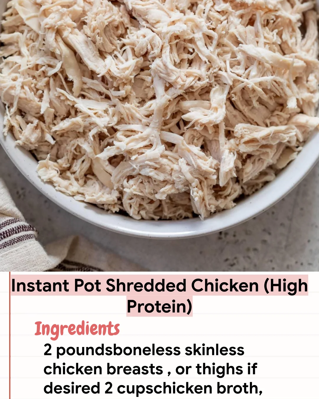 Low Carb Recipe Instant Pot Shredded Chicken (High Protein)