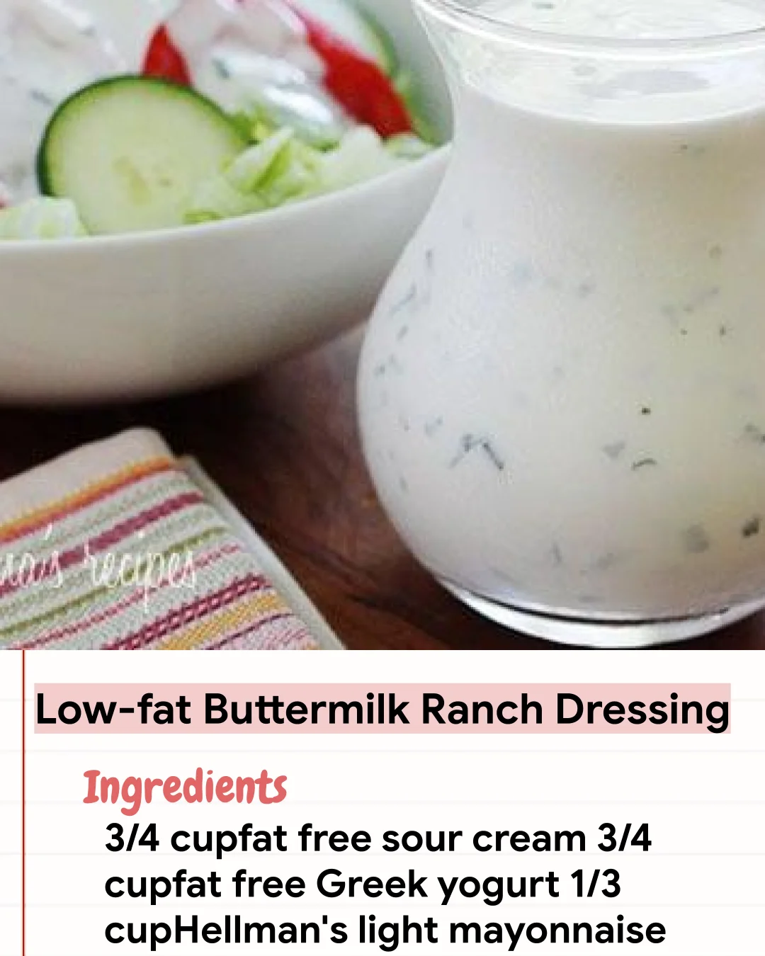 Low Carb Recipe Low-fat Buttermilk Ranch Dressing