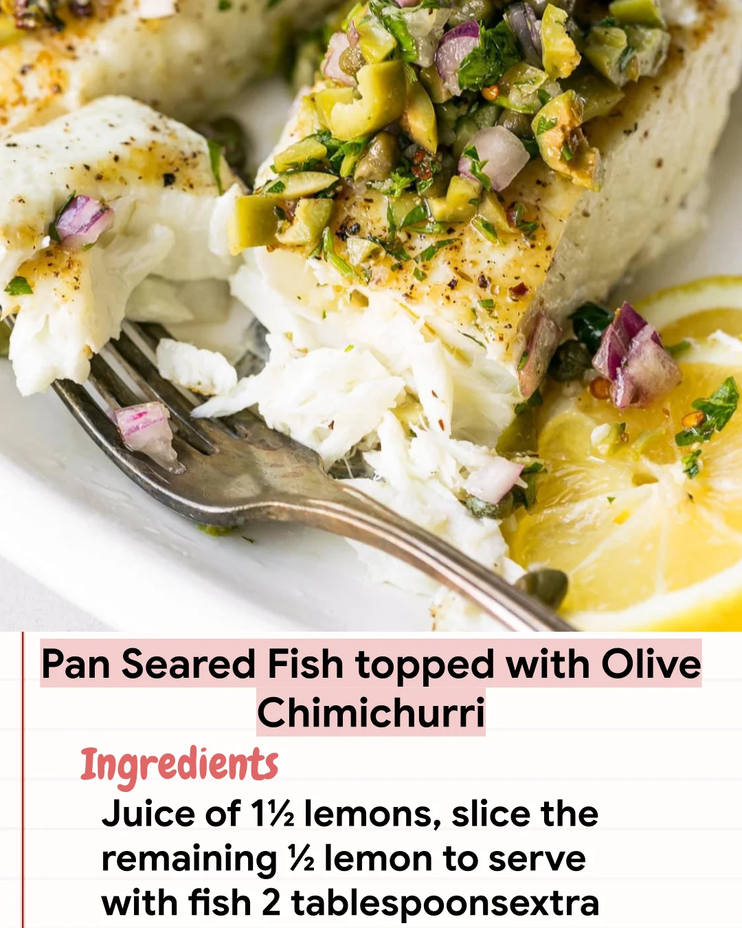 Low Carb Recipe Pan Seared Fish topped with Olive Chimichurri