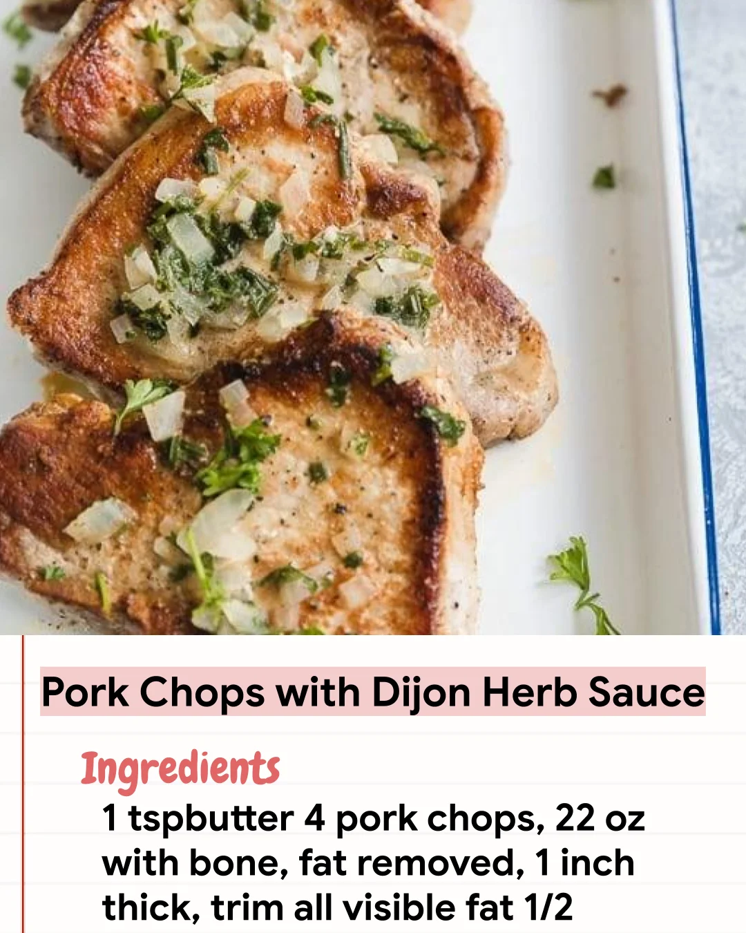 Low Carb Recipe Pork Chops with Dijon Herb Sauce