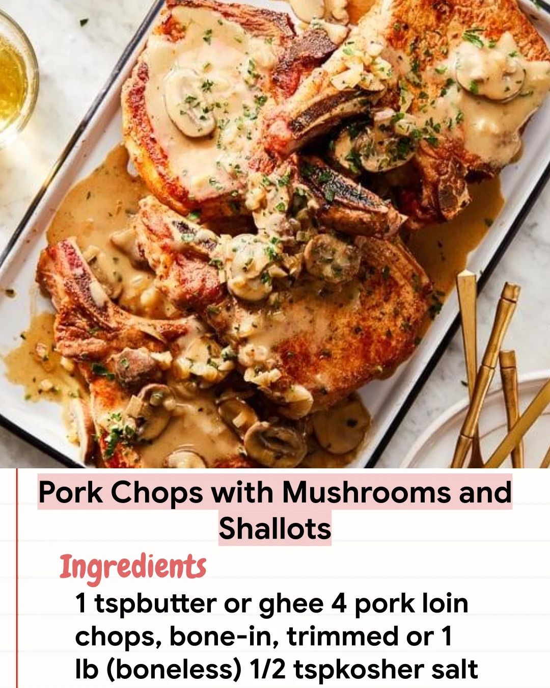 Low Carb Recipe Pork Chops with Mushrooms and Shallots