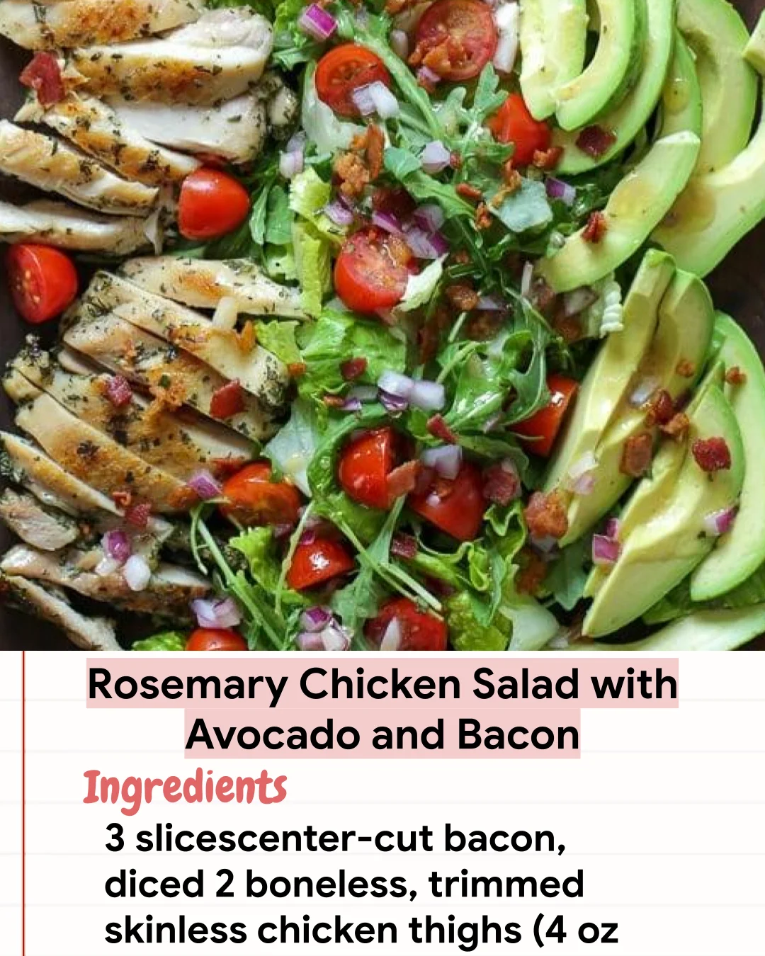 Low Carb Recipe Rosemary Chicken Salad with Avocado and Bacon