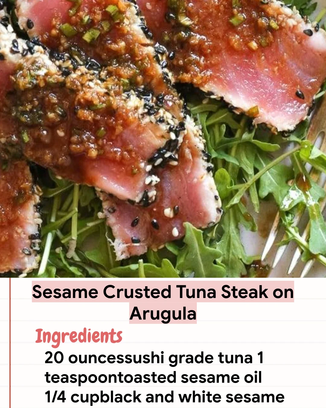 Low Carb Recipe Sesame Crusted Tuna Steak on Arugula