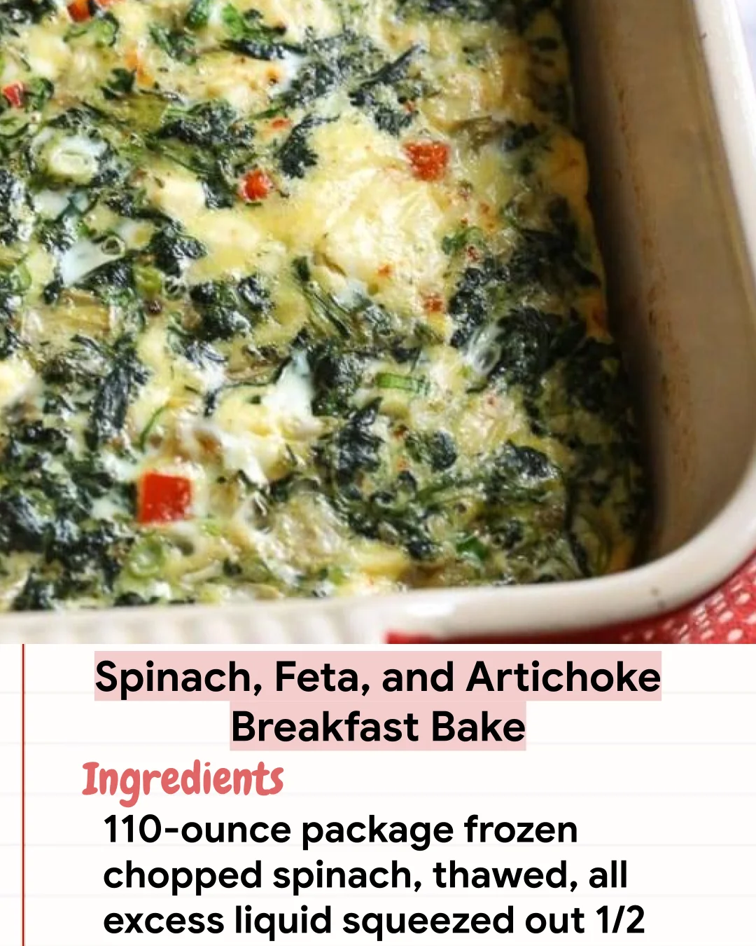 Low Carb Recipe Spinach, Feta, and Artichoke Breakfast Bake