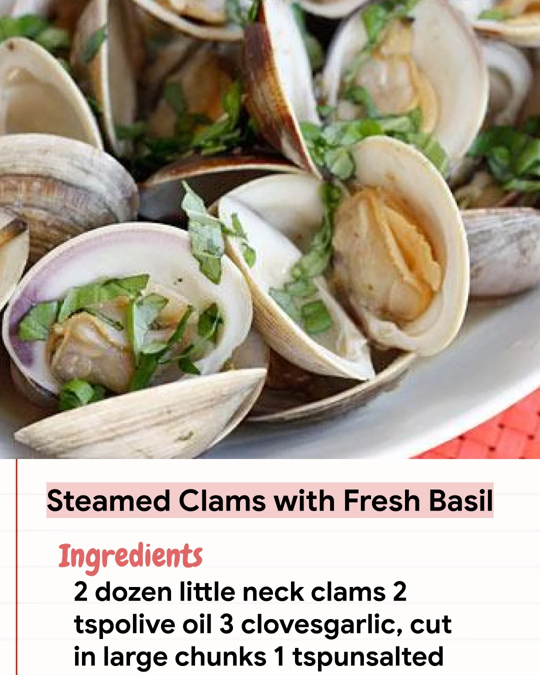 Low Carb Recipe Steamed Clams with Fresh Basil