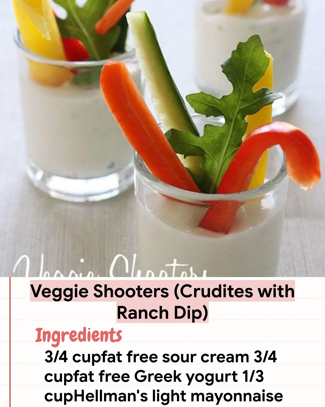 Low Carb Recipe Veggie Shooters (Crudites with Ranch Dip)