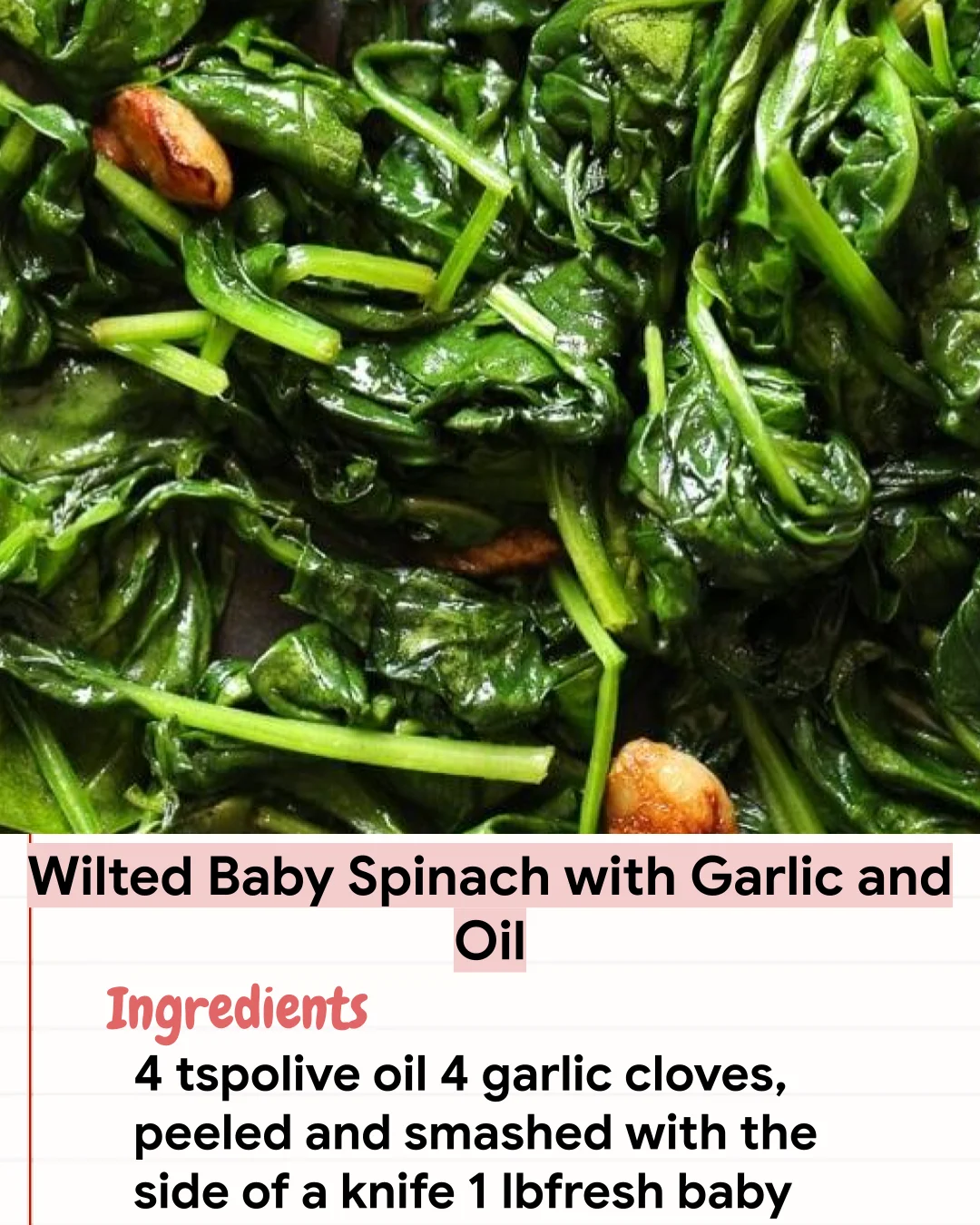Low Carb Recipe Wilted Baby Spinach with Garlic and Oil