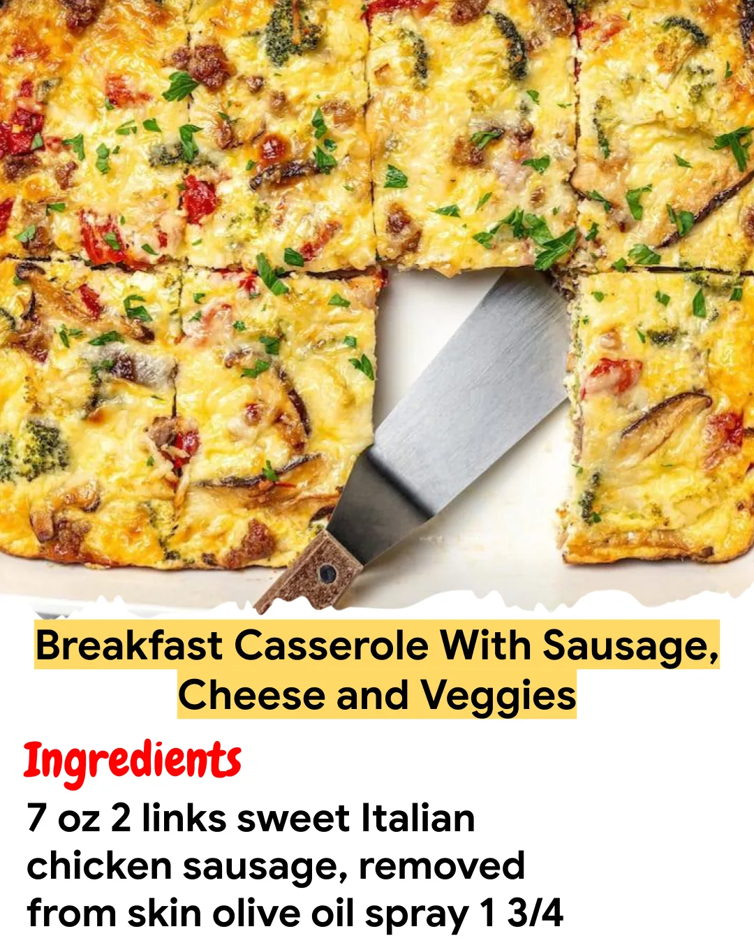 Meal Prep Recipe Breakfast Casserole With Sausage, Cheese and Veggies