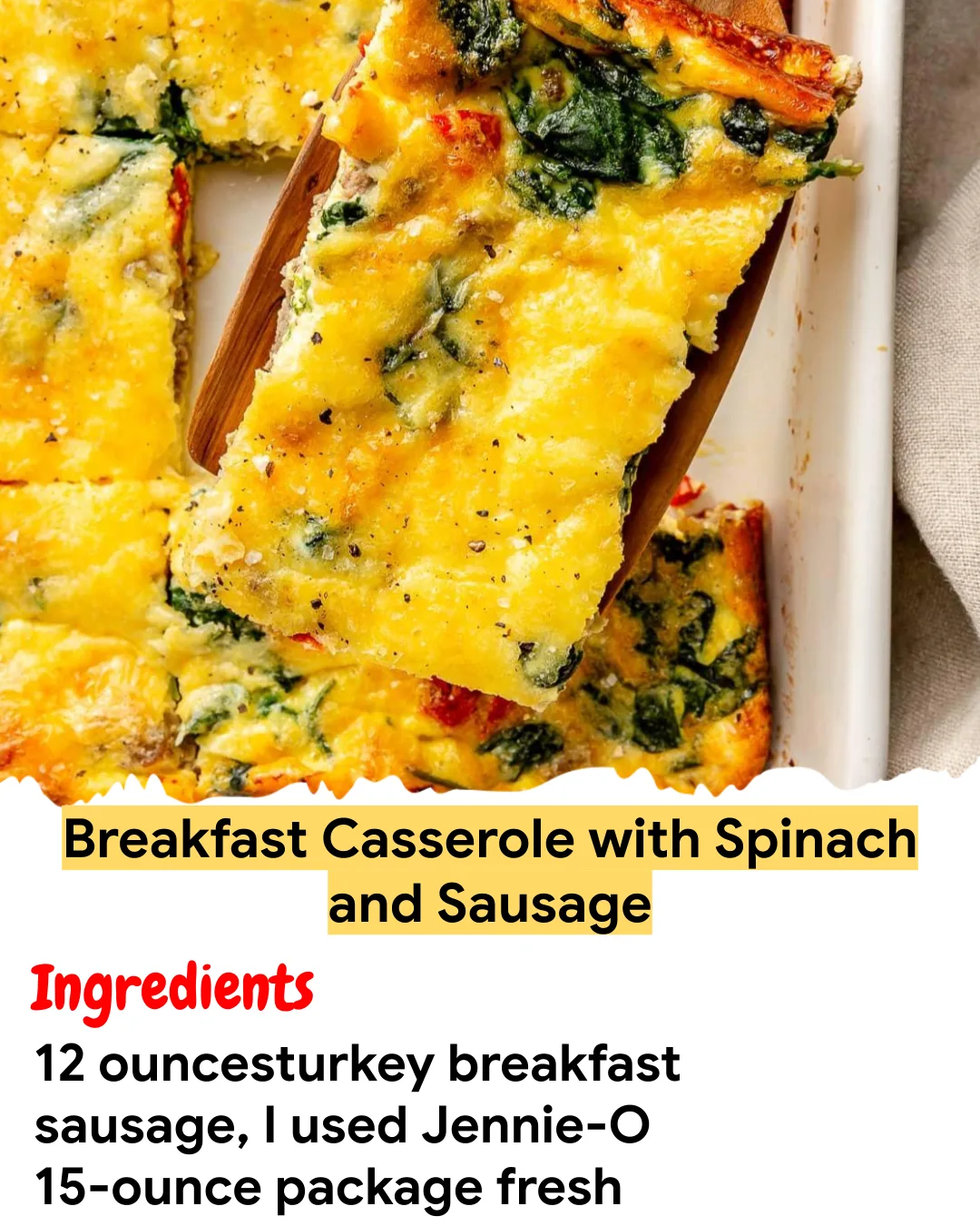 Meal Prep Recipe Breakfast Casserole with Spinach and Sausage