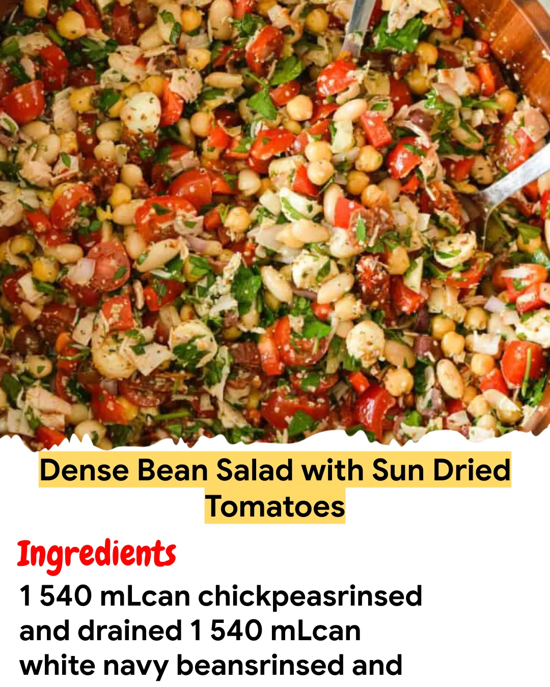 Meal Prep Recipe Dense Bean Salad with Sun Dried Tomatoes