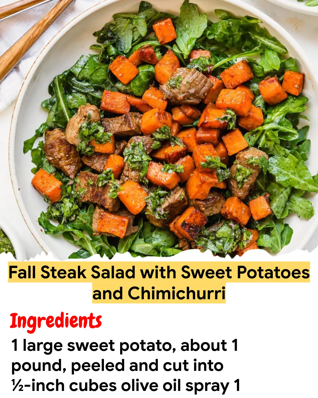 Meal Prep Recipe Fall Steak Salad with Sweet Potatoes and Chimichurri