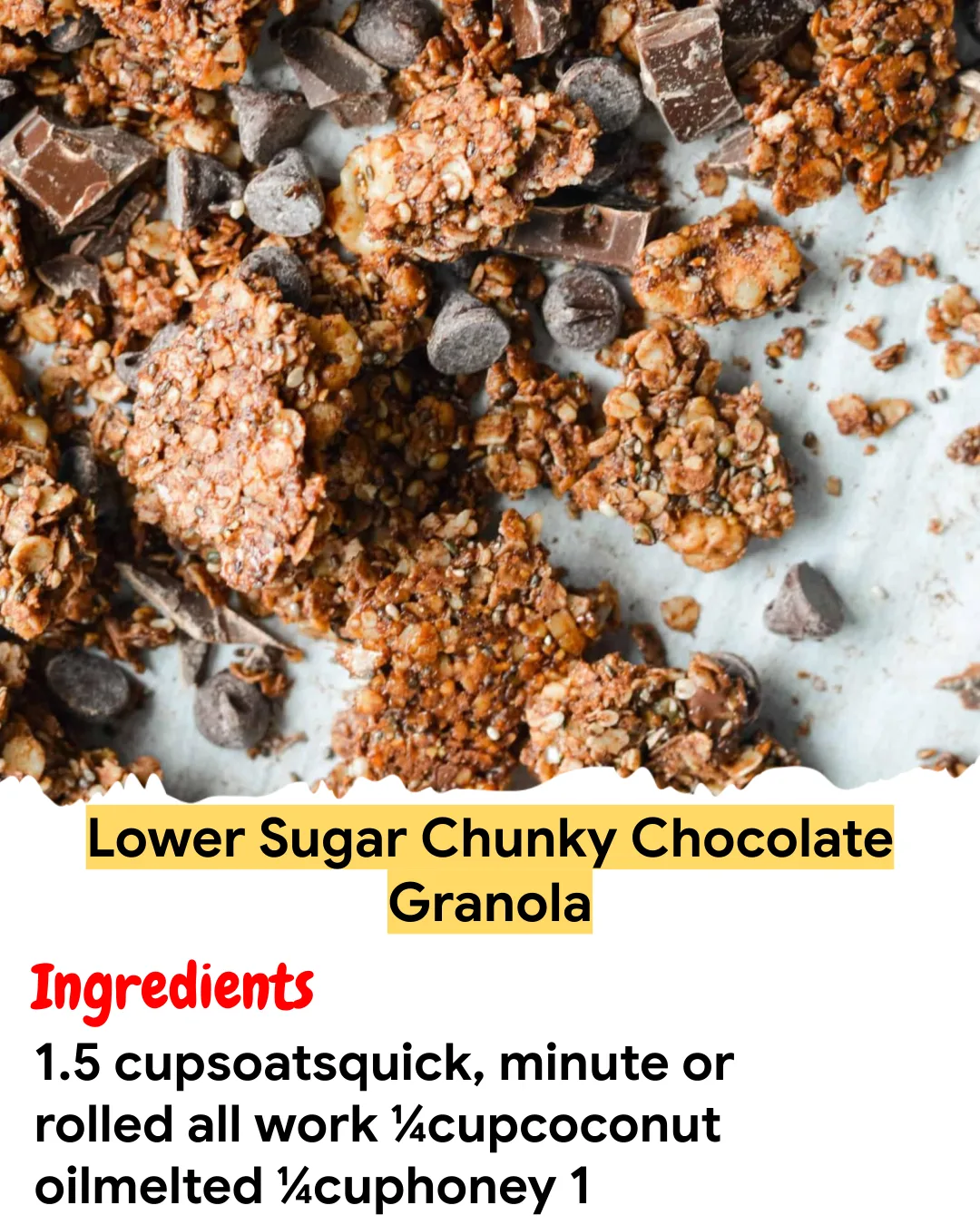 Meal Prep Recipe Lower Sugar Chunky Chocolate Granola