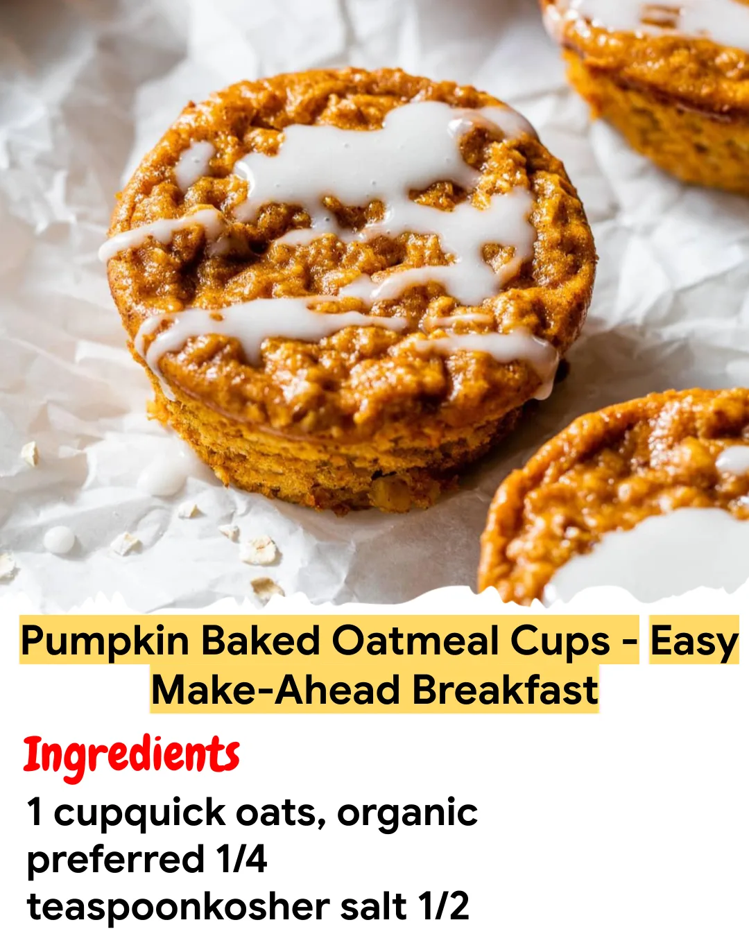 Meal Prep Recipe Pumpkin Baked Oatmeal Cups - Easy Make-Ahead Breakfast