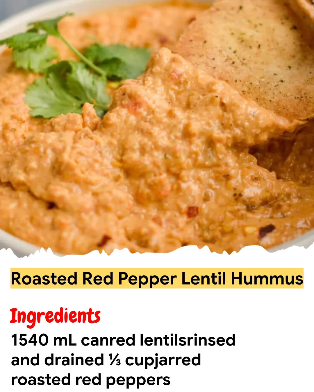 Meal Prep Recipe Roasted Red Pepper Lentil Hummus