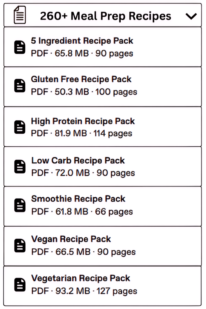 260+ Meal Prep Recipes (High Protein, Gluten Free, Vegan, and more!) (Digital PDF)