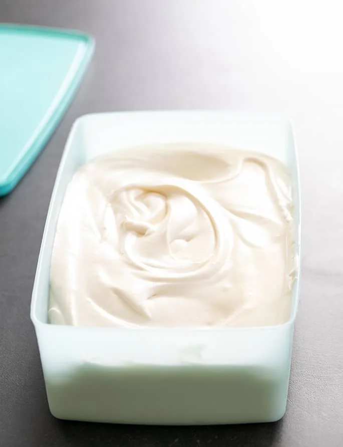 3 Ingredient ice cream unfrozen in freezer container