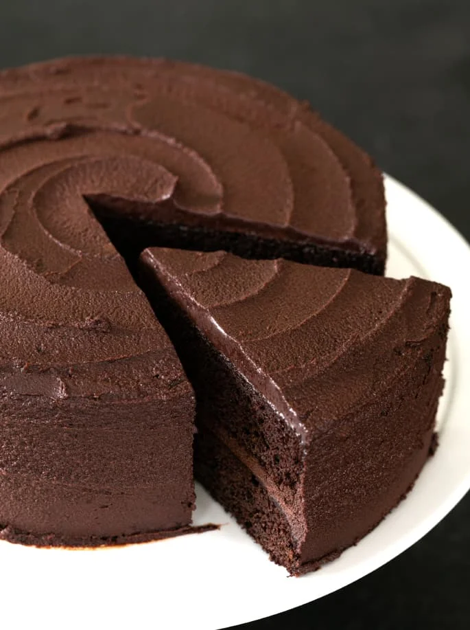 A moist and tender Paleo chocolate cake that's rich in chocolate flavor, but not too sweet. Layer it with a deep chocolate frosting, and let's celebrate!