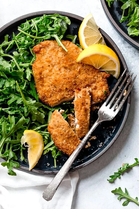 Air Fryer Chicken Milanese with Baby Arugula