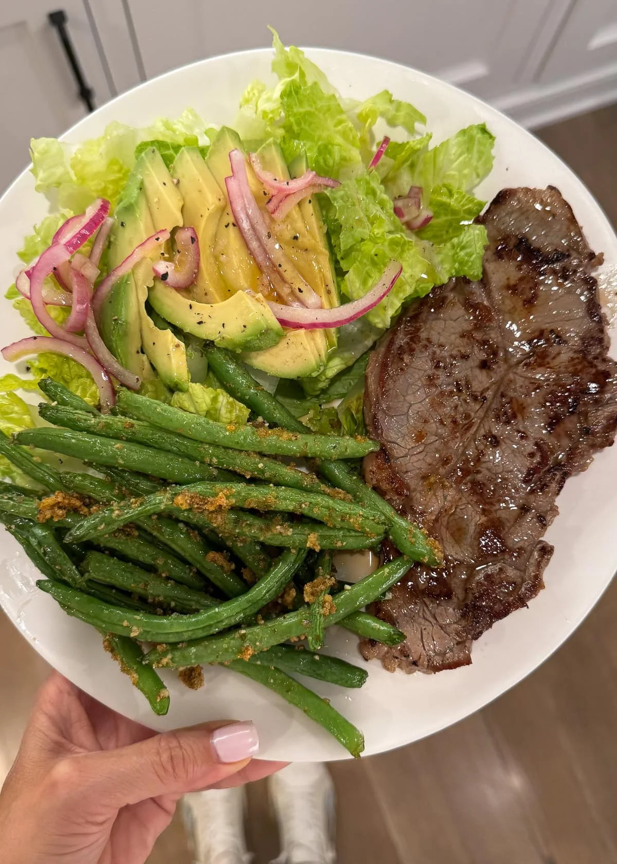 Air Fryer Green Beans with Steak for dinner