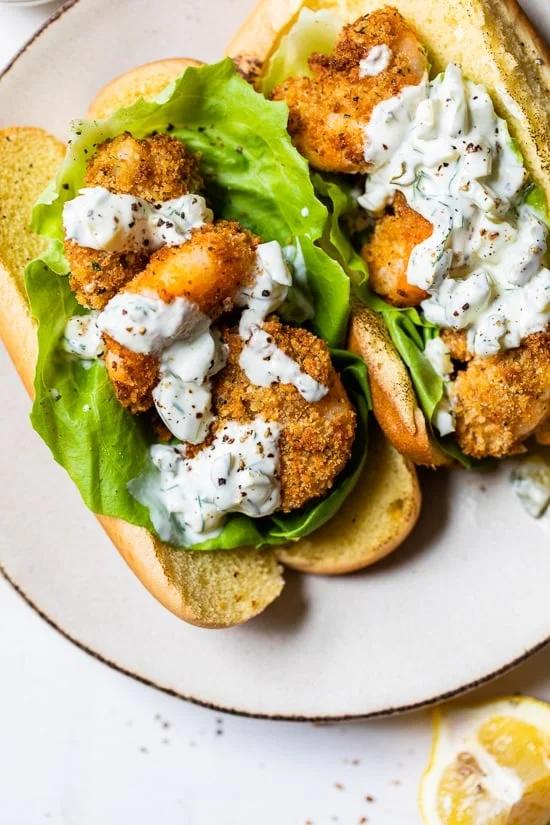 Air Fryer Fried Shrimp Sandwich with Tartar Sauce