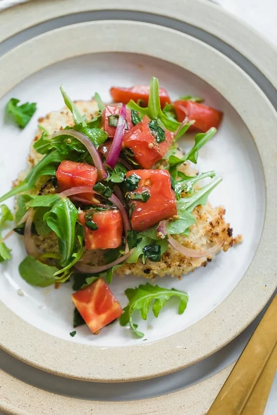 Baked Chicken Milanese with Arugula and Tomatoes