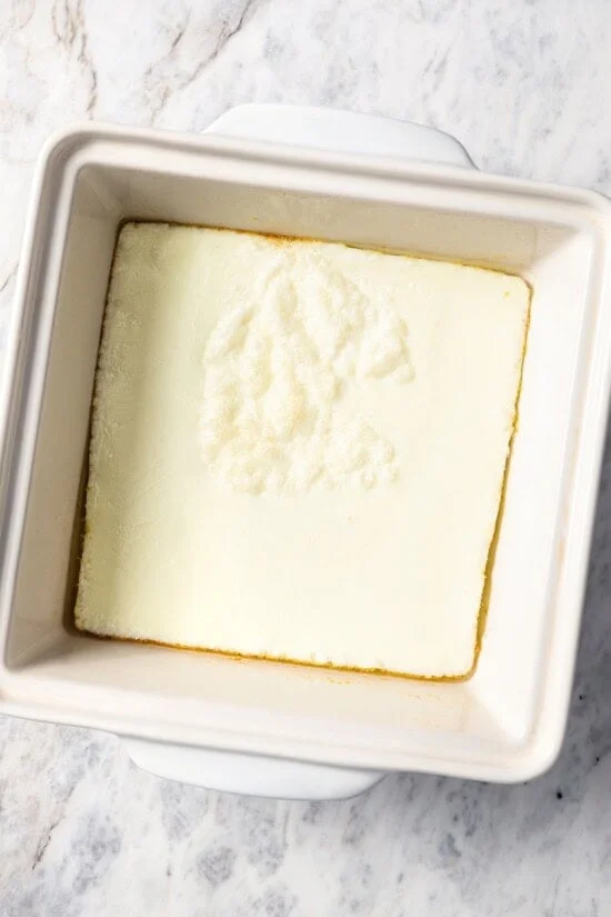 Baked egg white omelet in pan.
