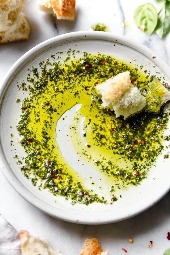 Basil oil with bread for dipping