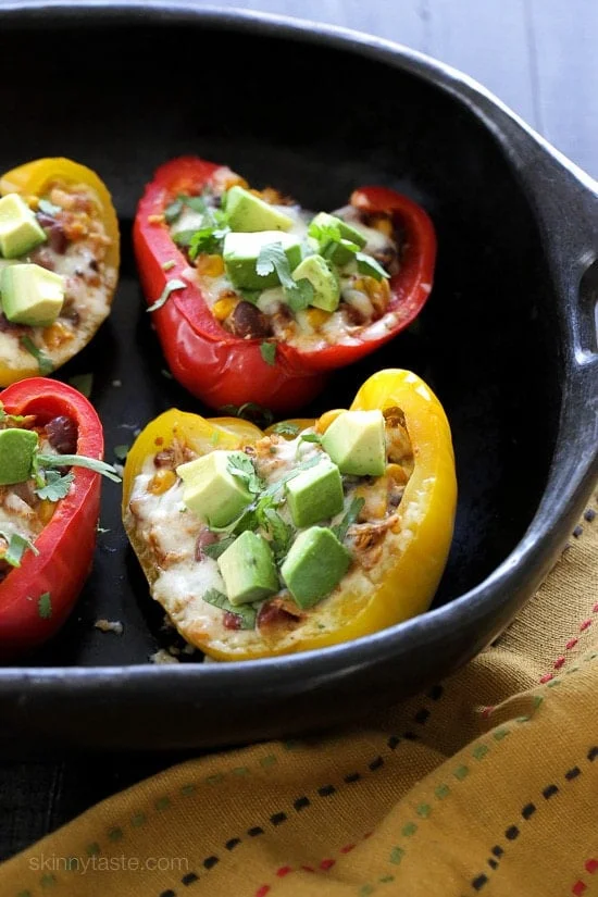 Leftover Chicken Taco Chili Stuffed Peppers